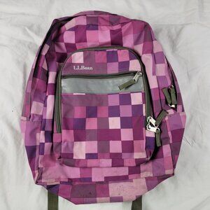 LL Bean Pink Purple Checkered Backpack School College Outdoor Casual